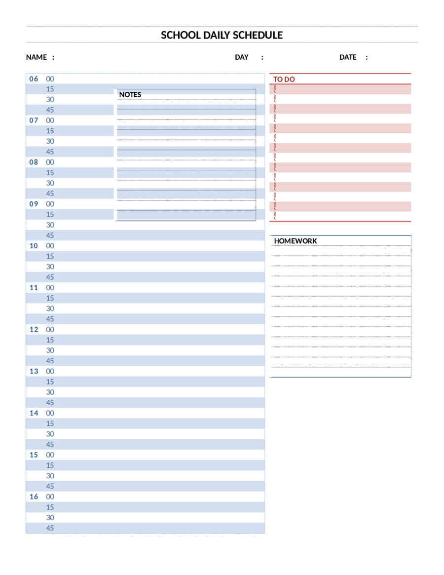 Scheduler Daily Planner-SCHOOL DAILY SCHEDULE