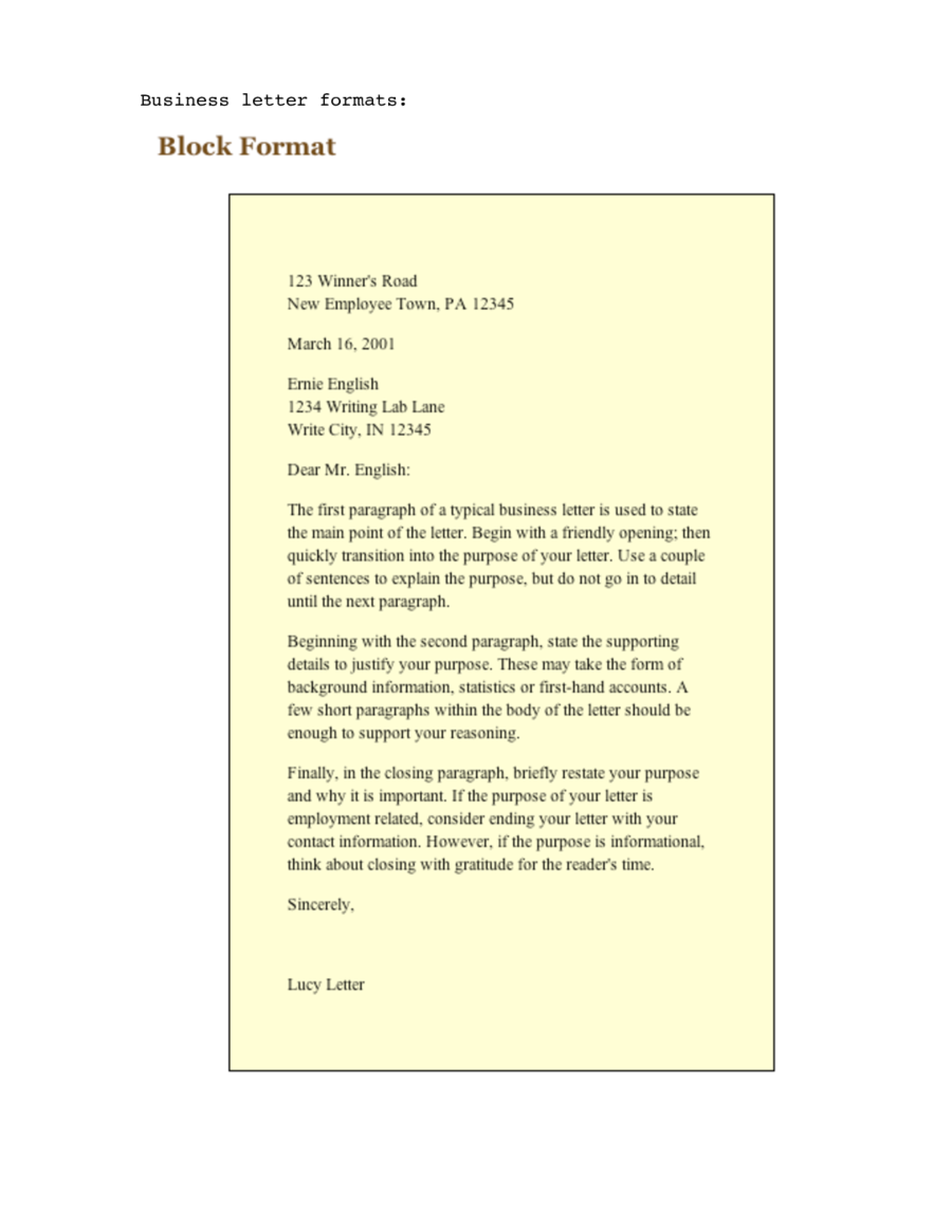 Semi Block Letter Sample Pdf