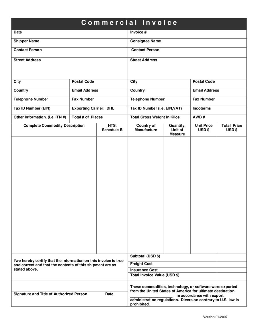 import commercial invoice template