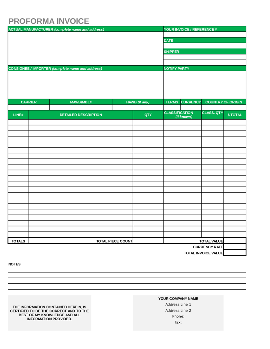 Simple proforma invoice template Download