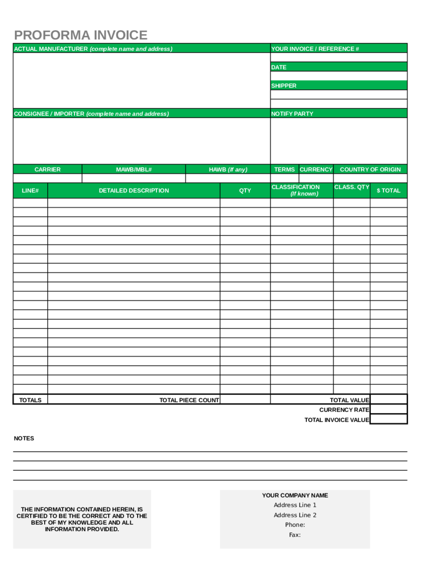 simple proforma invoice template download edit fill sign online handypdf