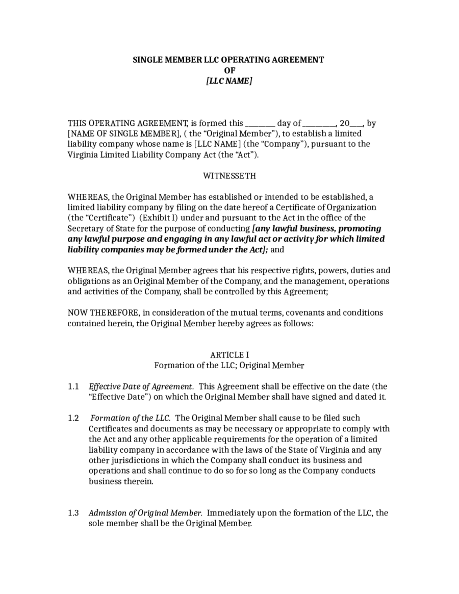 Operating Agreement Llc Virginia Template Edit, Fill, Sign Online