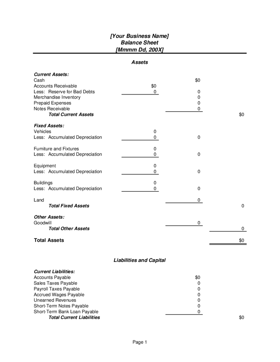 SBA Balance Sheet Template Edit, Fill, Sign Online Handypdf