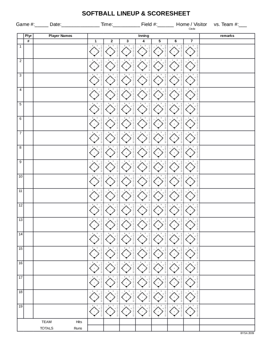 Softball Scoring Sheet Printable