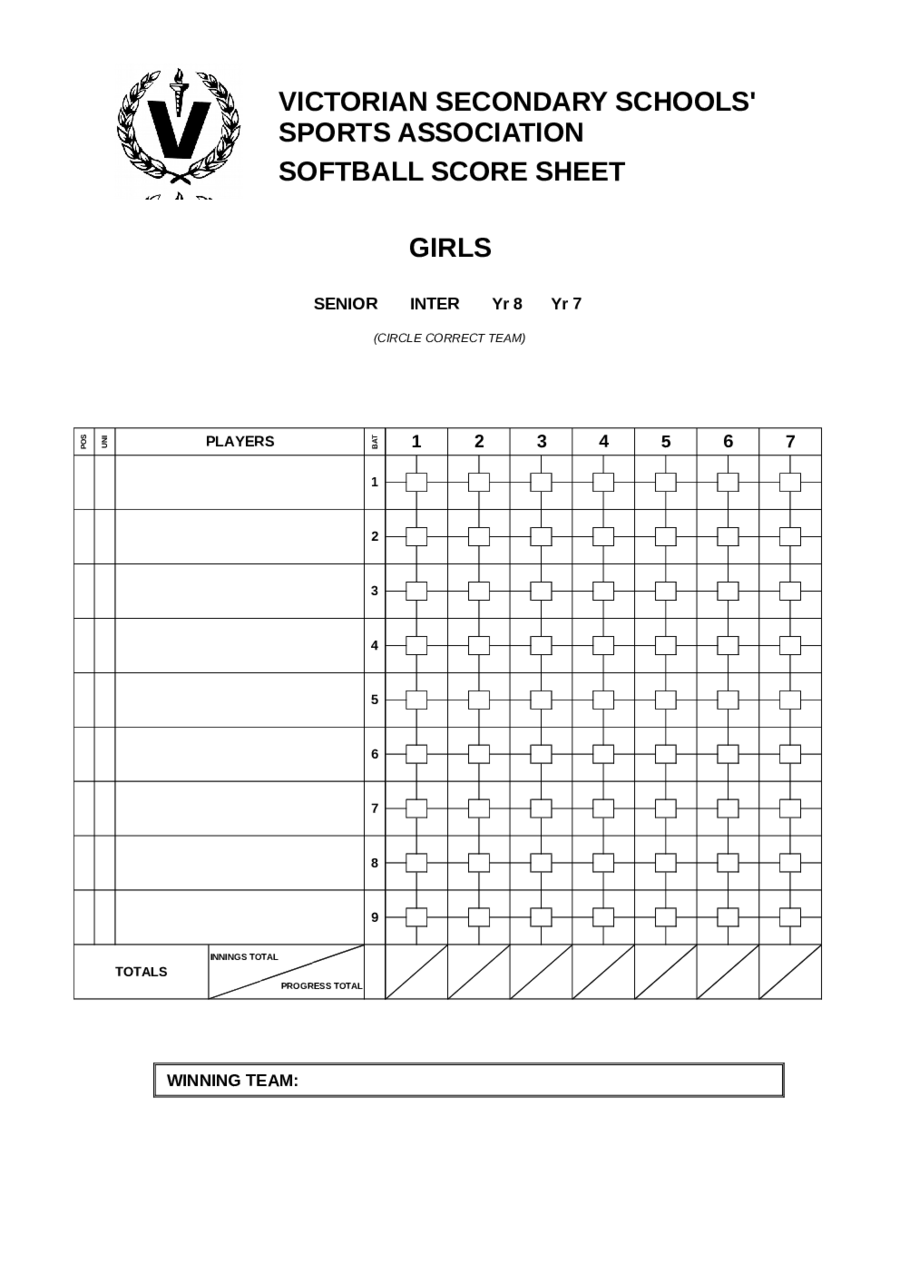 Large Print Printable Softball Score Sheet 0727