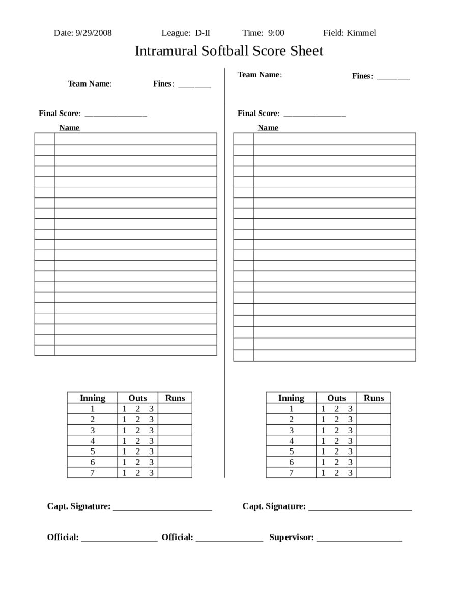 2023 Score Sheet Fillable Printable PDF Forms Handypdf