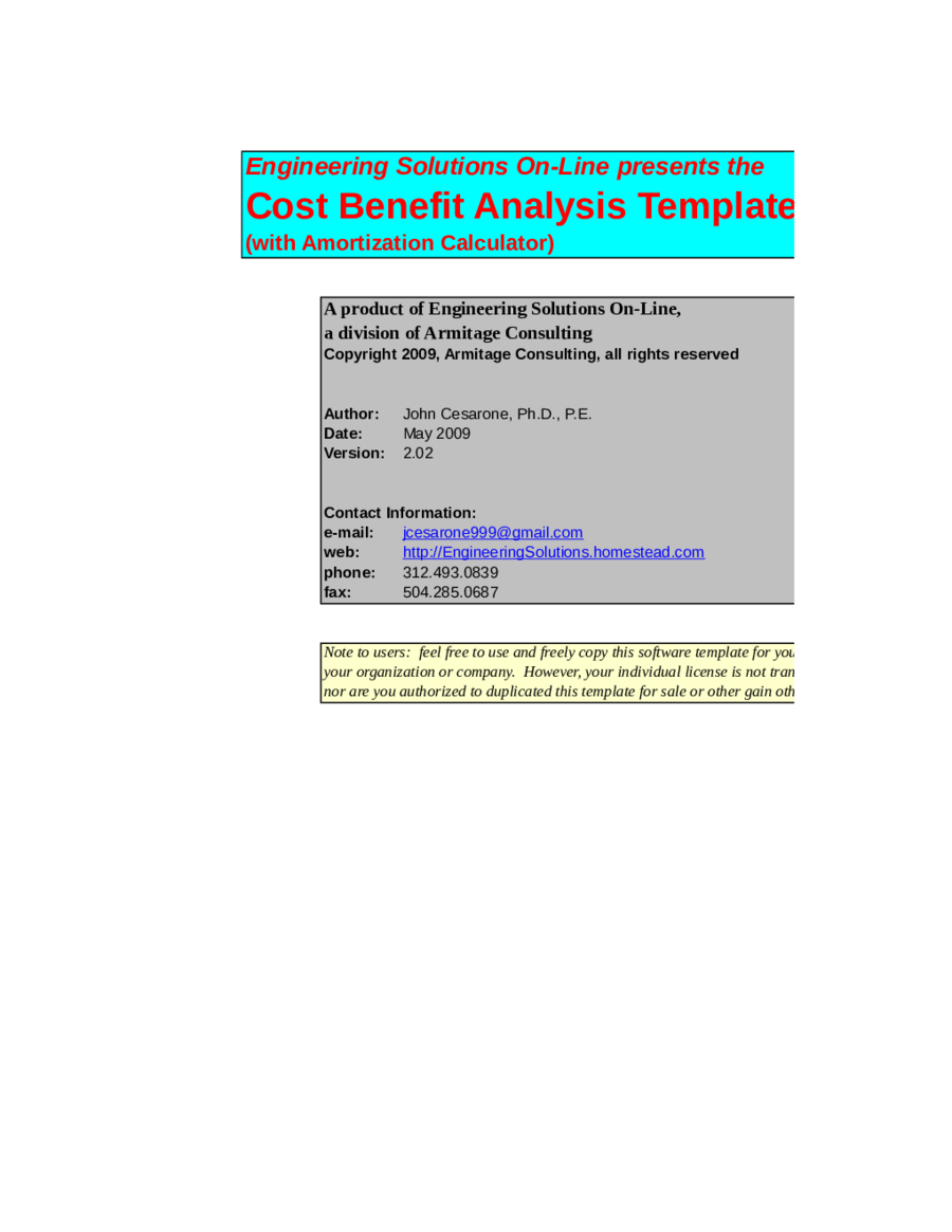 Cost Benefit Analysis Template, Version 2.02