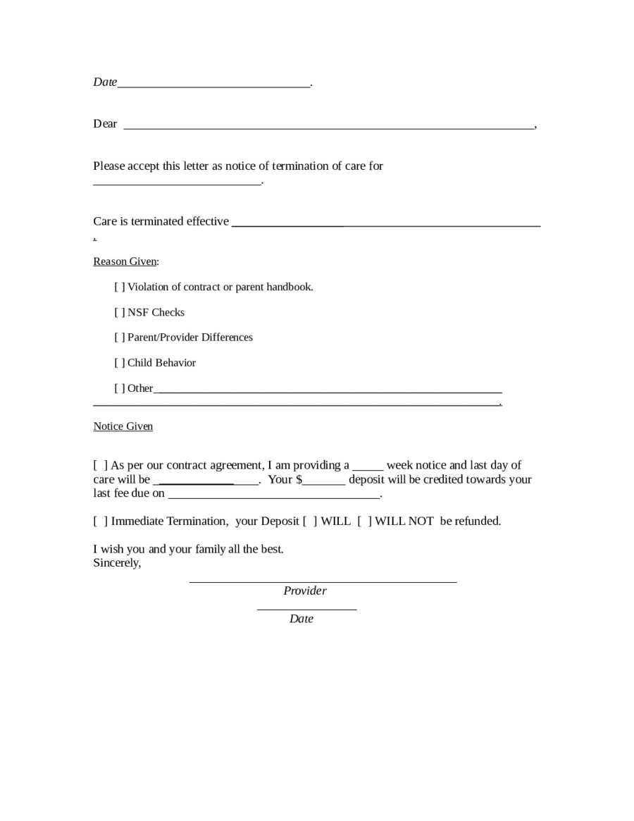 Contract Termination Letter Sample