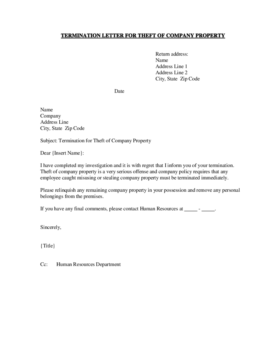 Termination Letter Templates For Theft OF Company PropertyR