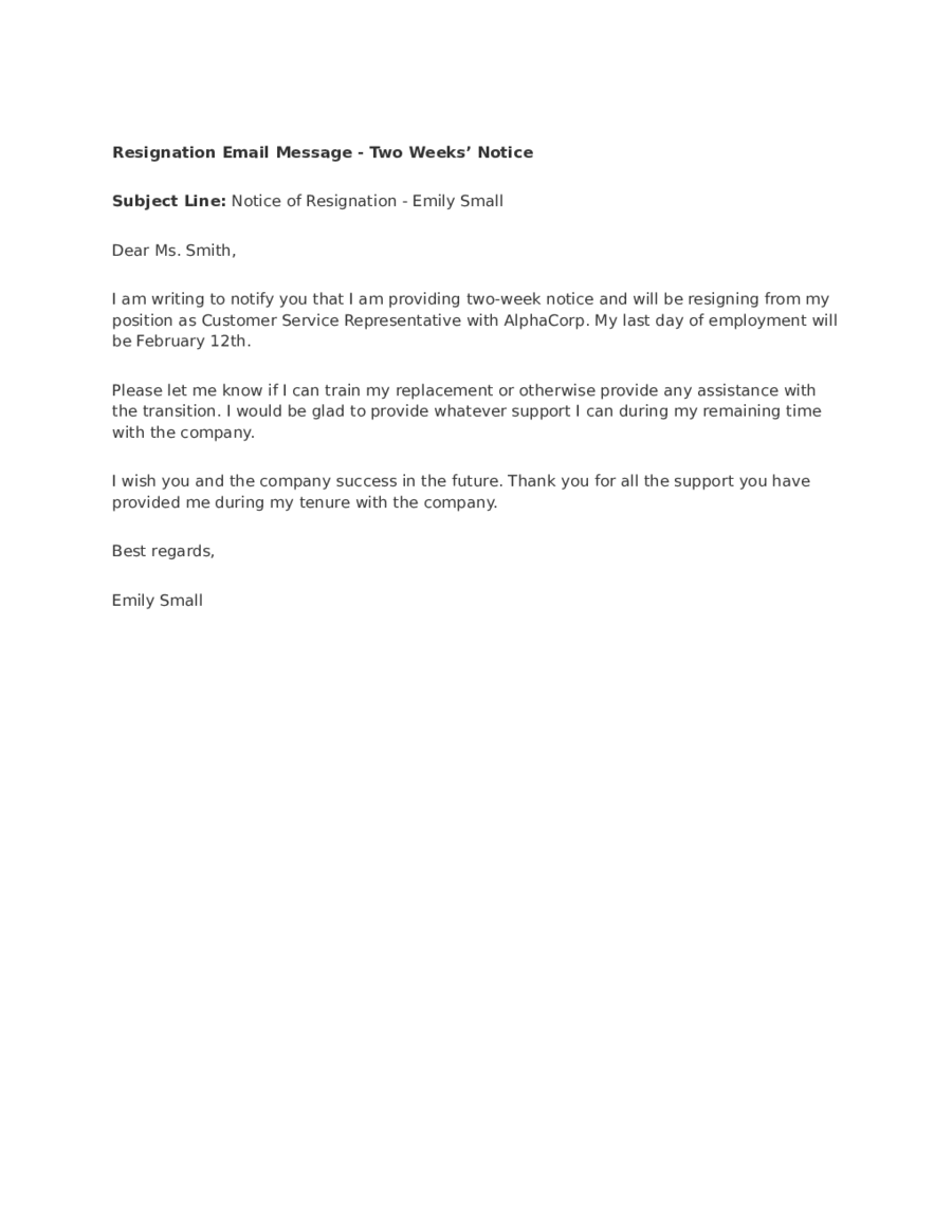 Two Week Notice Template Word