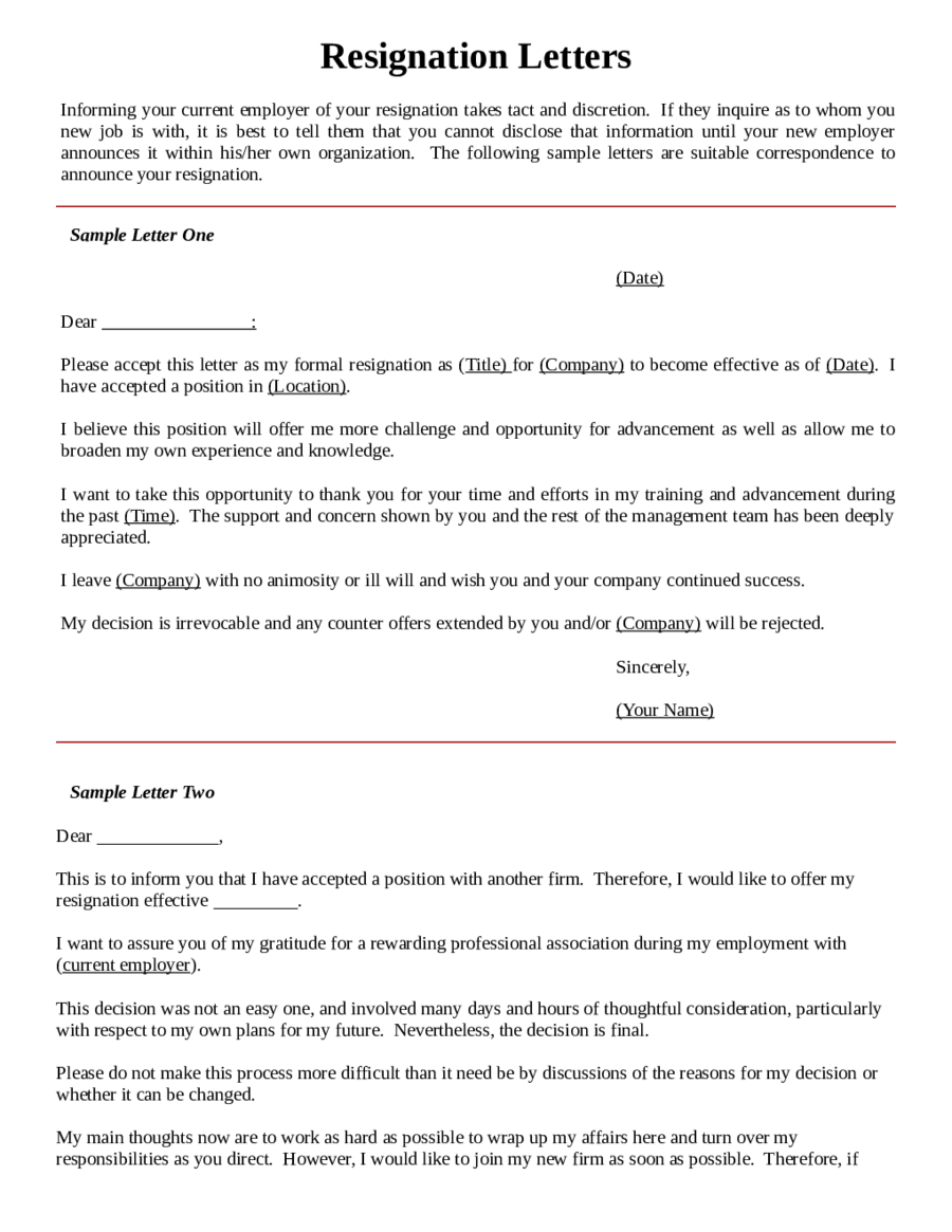 Resignation Letters Format