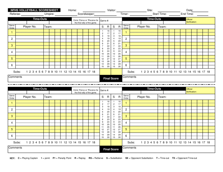 Printable Volleyball Score Sheets 9104