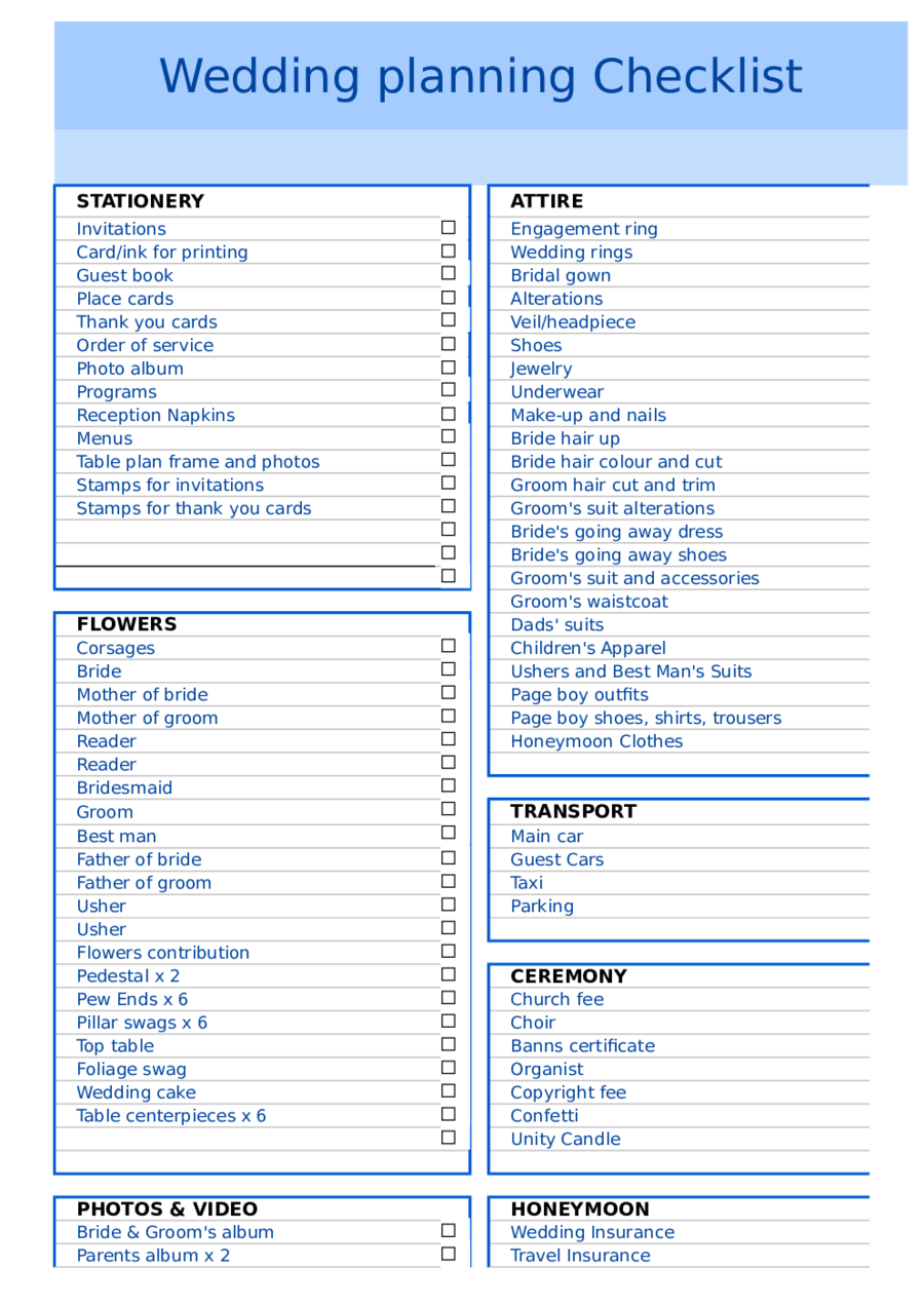 2023 Wedding Checklist Template Fillable, Printable PDF & Forms