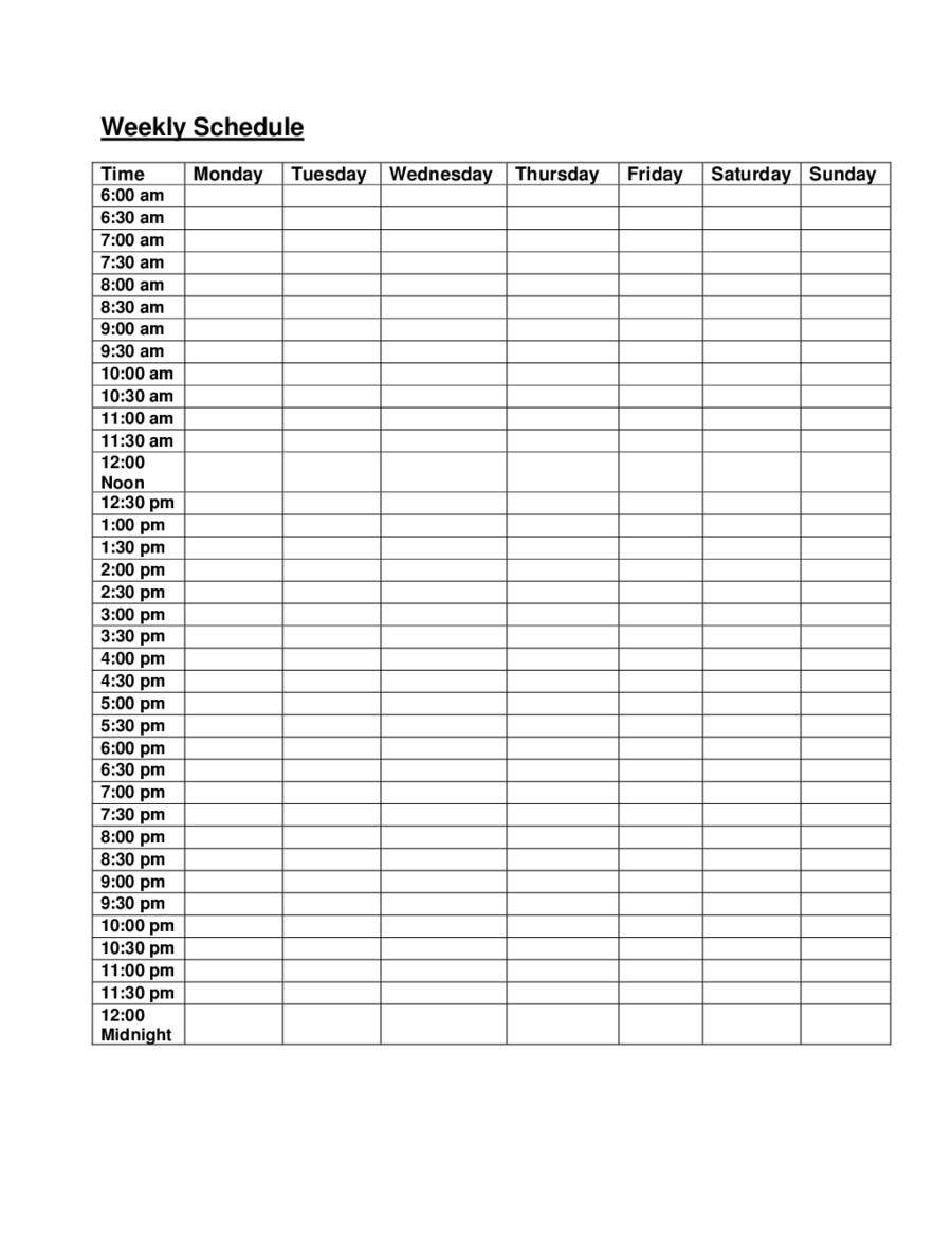 Fillable Weekly Schedule Template