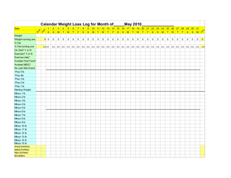 Calendar Weight Loss Log for Month - Edit, Fill, Sign ...