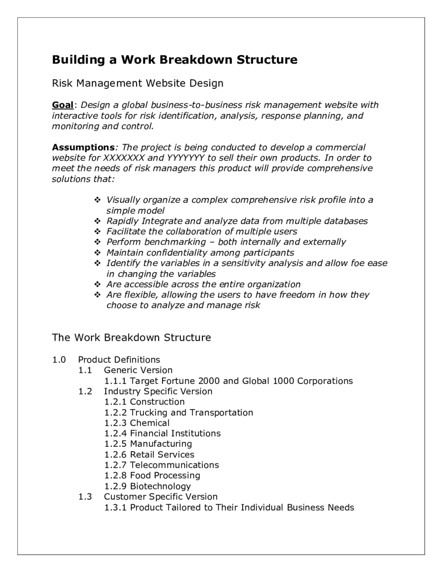 Project Work Breakdown Structure Template